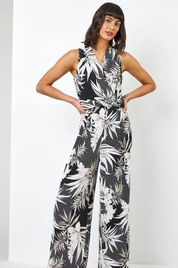 Roman Black & White Tropical Print Jumpsuit 7 Roman Black & White Tropical Print Jumpsuit - Image 5