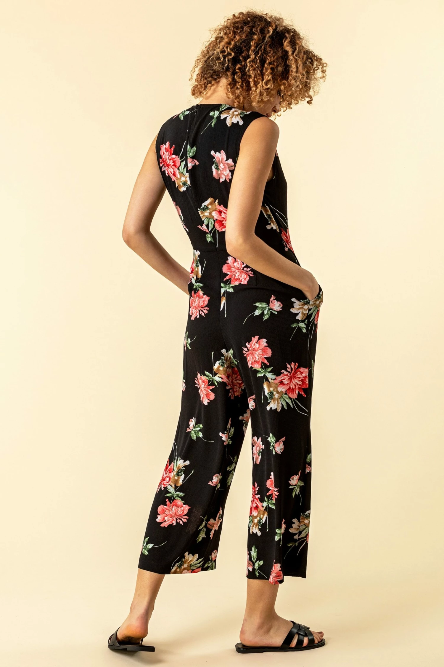 Roman Black Wrap Front Floral Print Jumpsuit 4 Roman Black Wrap Front Floral Print Jumpsuit - Image 2