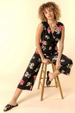 Roman Black Wrap Front Floral Print Jumpsuit 10 Roman Black Wrap Front Floral Print Jumpsuit -Roman Sales Shop unnamed file 11328