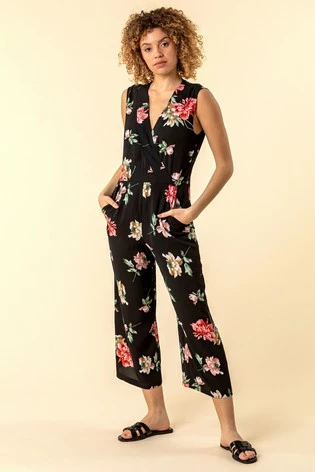 Roman Black Wrap Front Floral Print Jumpsuit 7 Roman Black Wrap Front Floral Print Jumpsuit - Image 5