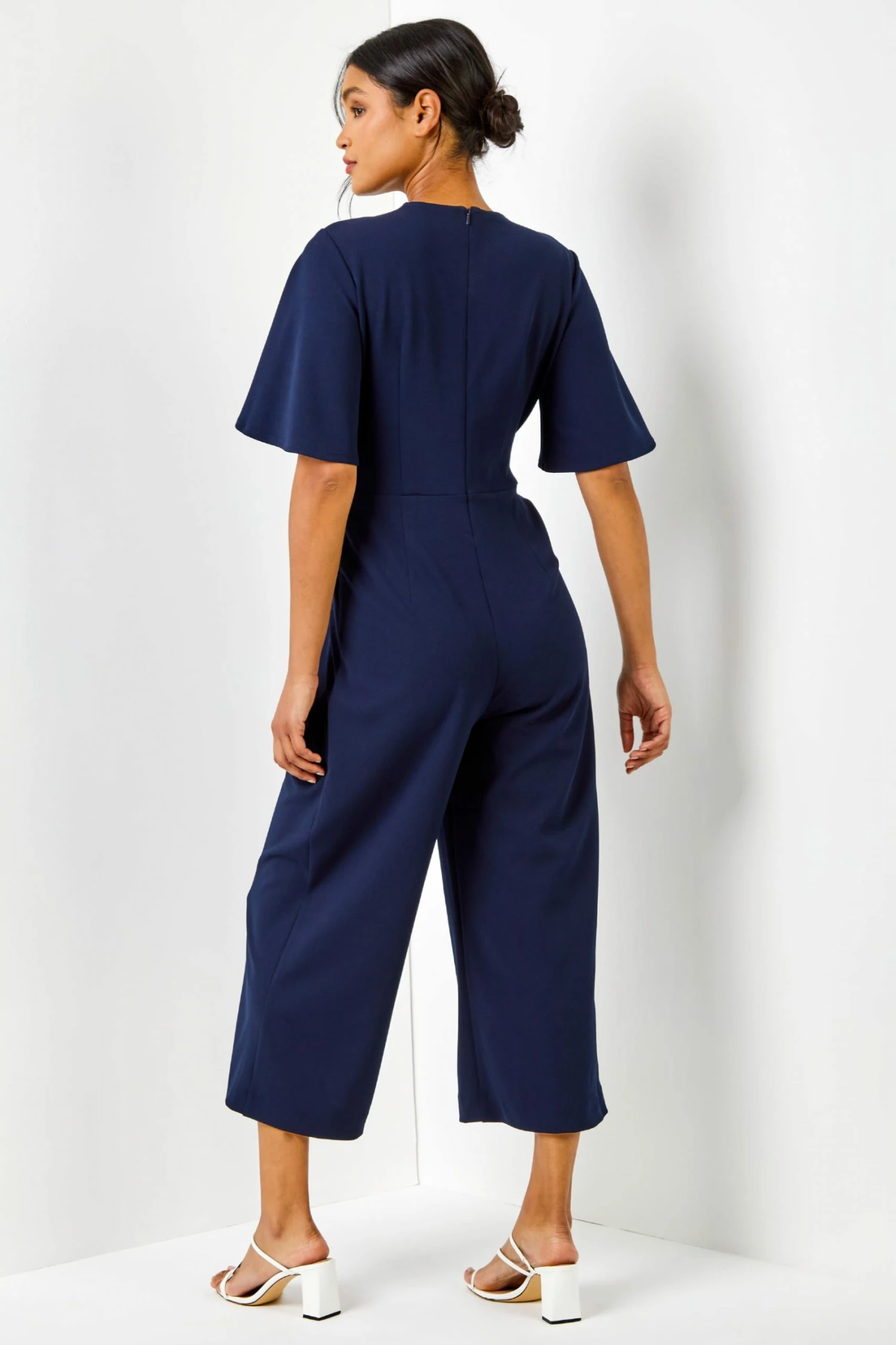 Roman Navy Blue Angel Sleeve Wrap Jumpsuit 4 Roman Navy Blue Angel Sleeve Wrap Jumpsuit - Image 2