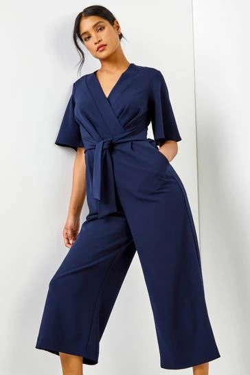 Roman Navy Blue Angel Sleeve Wrap Jumpsuit 7 Roman Navy Blue Angel Sleeve Wrap Jumpsuit - Image 5