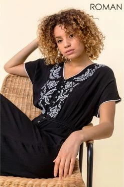 Roman Black Embroidered Button Through Midi Dress 10 Roman Black Embroidered Button Through Midi Dress -Roman Sales Shop unnamed file 1134