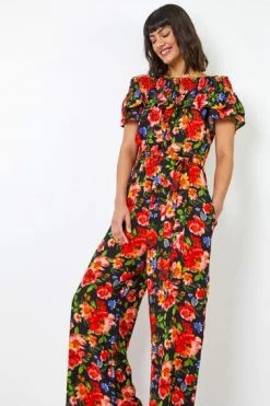 Roman Black Floral Print Frill Neck Jumpsuit 11 Roman Black Floral Print Frill Neck Jumpsuit -Roman Sales Shop unnamed file 11344