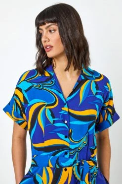 Roman Blue Abstract Print Collared Jumpsuit -Roman Sales Shop unnamed file 11348