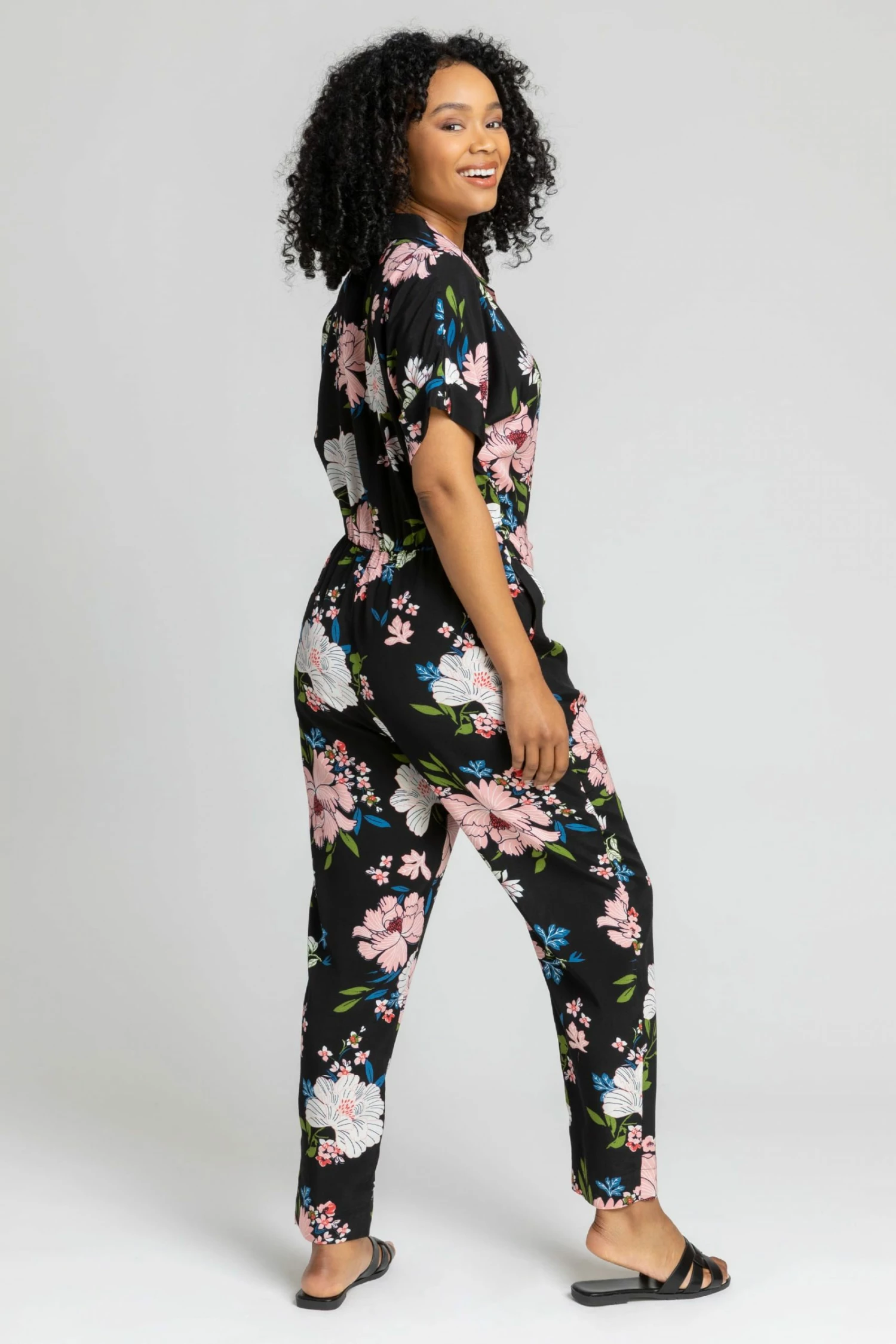 Roman Black Petite Belted Floral Print Jumpsuit 4 Roman Black Petite Belted Floral Print Jumpsuit - Image 2