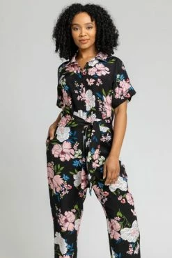 Roman Black Petite Belted Floral Print Jumpsuit 11 Roman Black Petite Belted Floral Print Jumpsuit -Roman Sales Shop unnamed file 11355