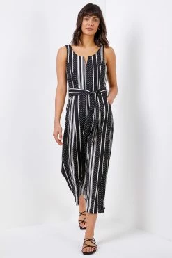 Roman Black Spot Stripe Print Cropped Leg Jumpsuit 8 Roman Black Spot Stripe Print Cropped Leg Jumpsuit -Roman Sales Shop unnamed file 11357