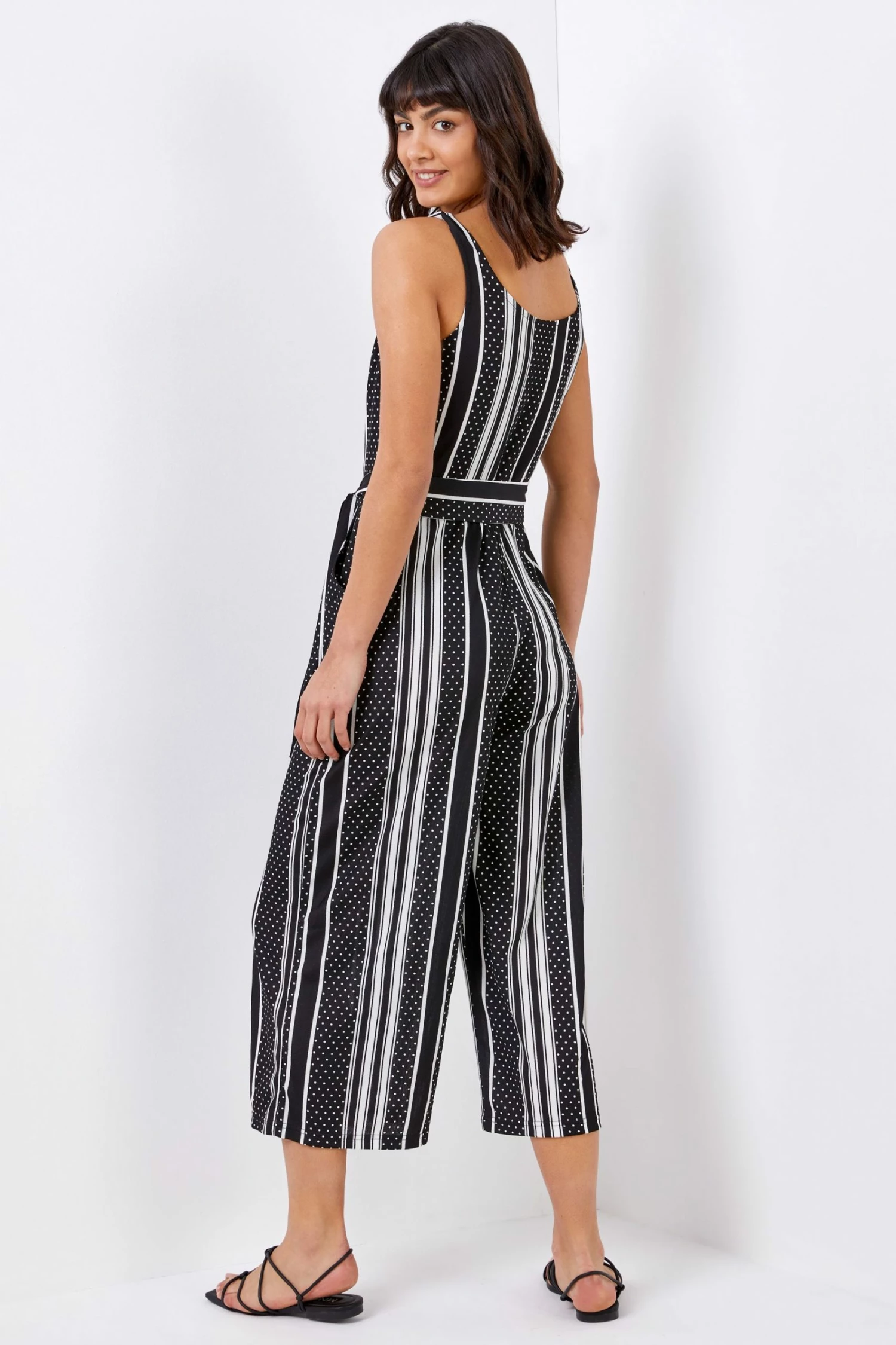 Roman Black Spot Stripe Print Cropped Leg Jumpsuit 5 Roman Black Spot Stripe Print Cropped Leg Jumpsuit - Image 3