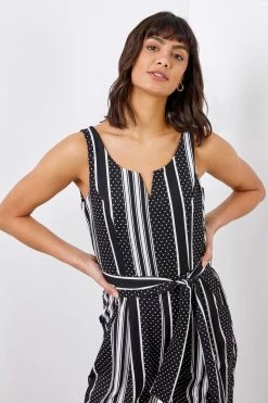 Roman Black Spot Stripe Print Cropped Leg Jumpsuit 10 Roman Black Spot Stripe Print Cropped Leg Jumpsuit -Roman Sales Shop unnamed file 11359