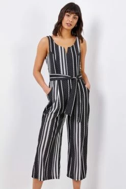 Roman Black Spot Stripe Print Cropped Leg Jumpsuit 11 Roman Black Spot Stripe Print Cropped Leg Jumpsuit -Roman Sales Shop unnamed file 11360