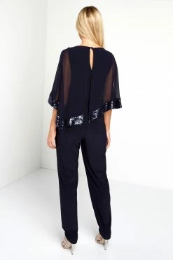 Roman Blue Sequin Trim Overlay Jumpsuit -Roman Sales Shop unnamed file 11362