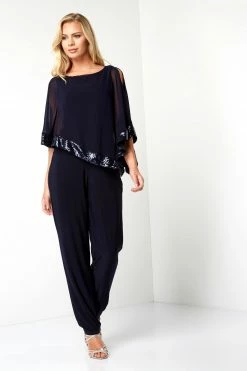 Roman Blue Sequin Trim Overlay Jumpsuit -Roman Sales Shop unnamed file 11363