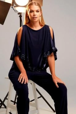 Roman Blue Sequin Trim Overlay Jumpsuit -Roman Sales Shop unnamed file 11365