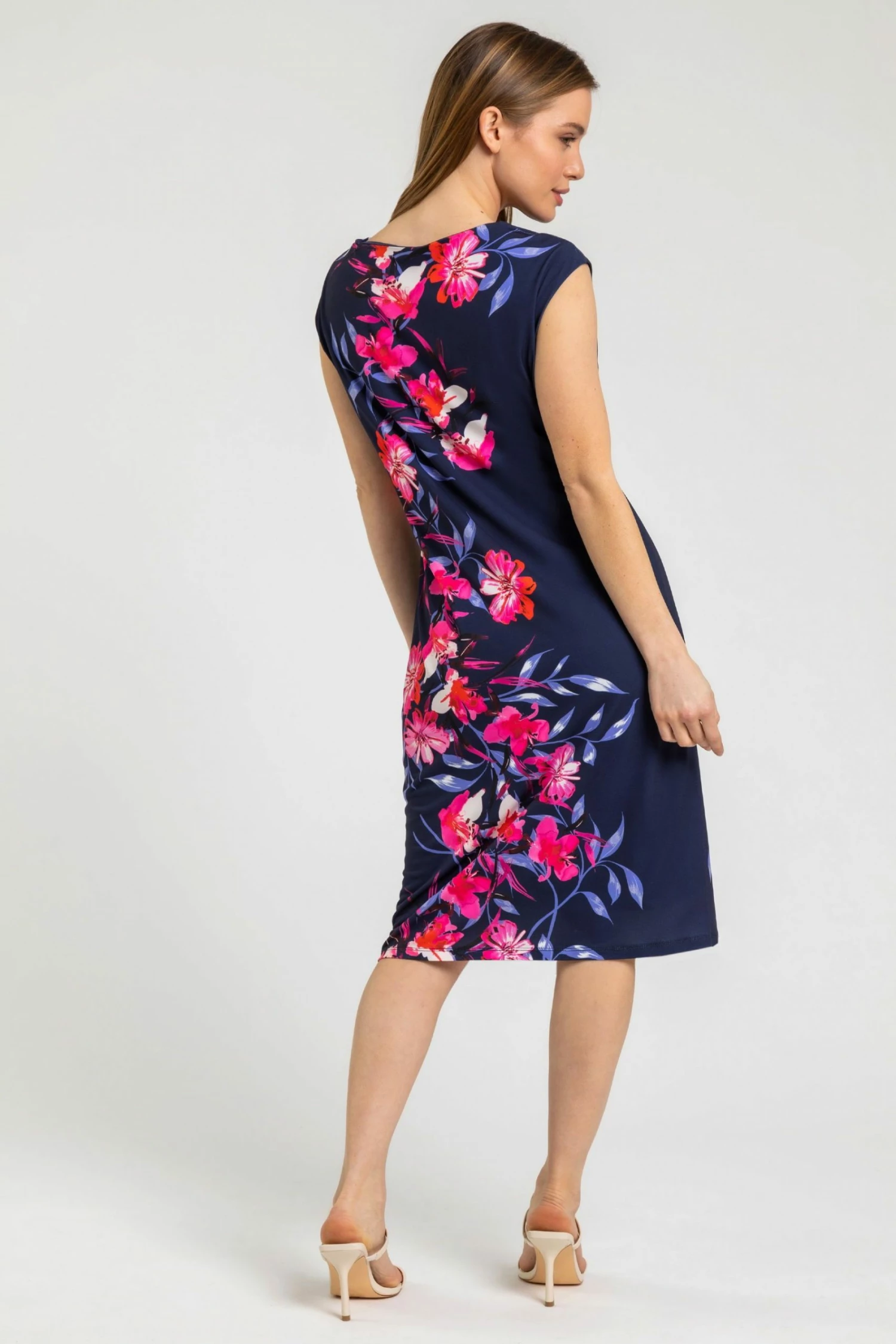 Roman Blue Petite Floral Ruched Waist Dress 4 Roman Blue Petite Floral Ruched Waist Dress - Image 2