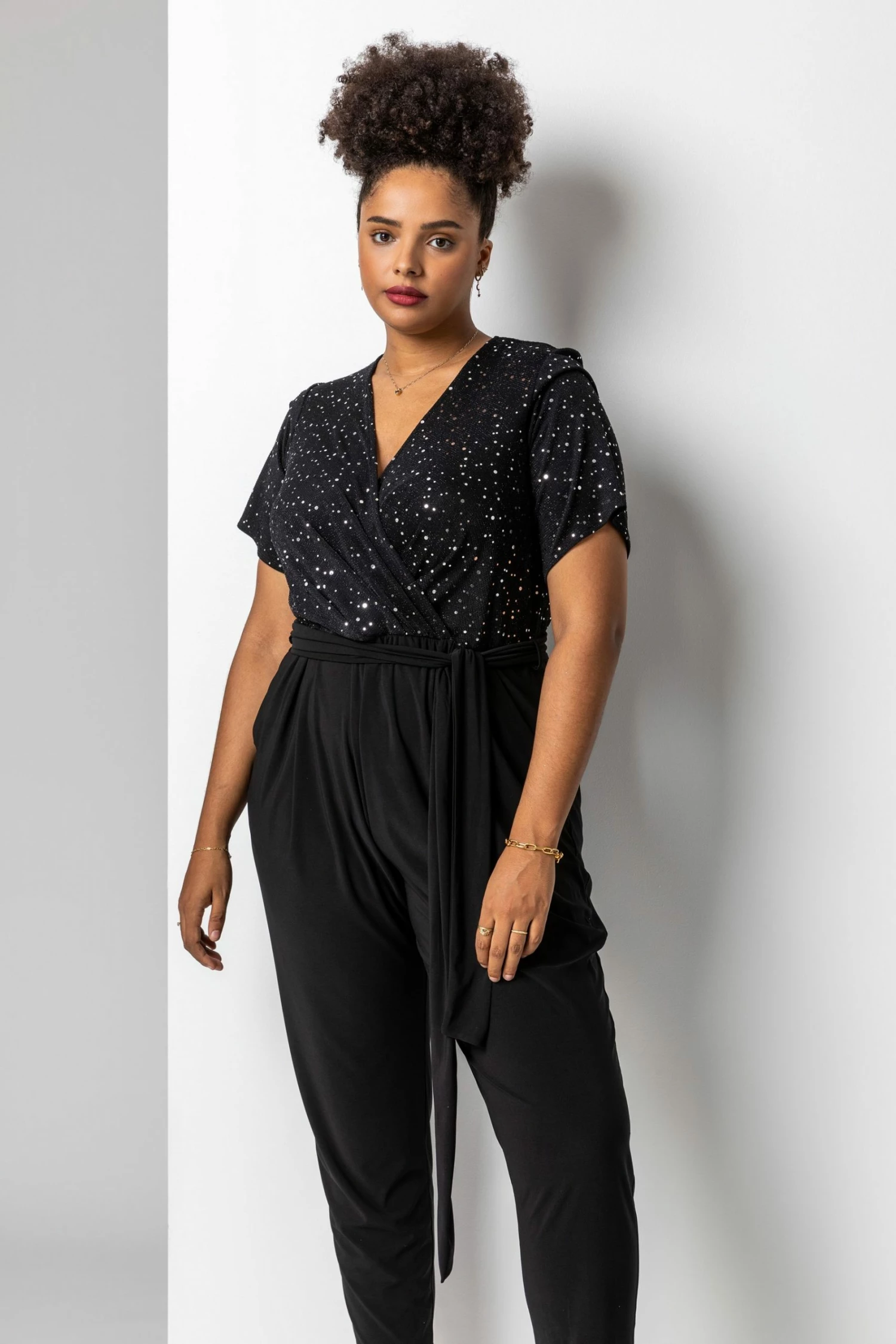 Roman Silver Curve Sparkle Wrap Jumpsuit 7 Roman Silver Curve Sparkle Wrap Jumpsuit - Image 5