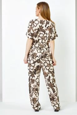 Roman Brown Petite Belted Floral Print Jumpsuit 10 Roman Brown Petite Belted Floral Print Jumpsuit -Roman Sales Shop unnamed file 11376