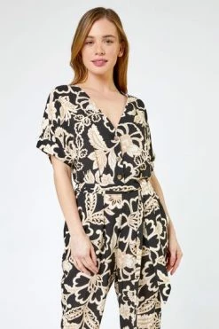 Roman Brown Petite Belted Floral Print Jumpsuit 13 Roman Brown Petite Belted Floral Print Jumpsuit -Roman Sales Shop unnamed file 11379