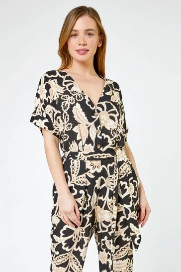 Roman Brown Petite Belted Floral Print Jumpsuit 8 Roman Brown Petite Belted Floral Print Jumpsuit - Image 6