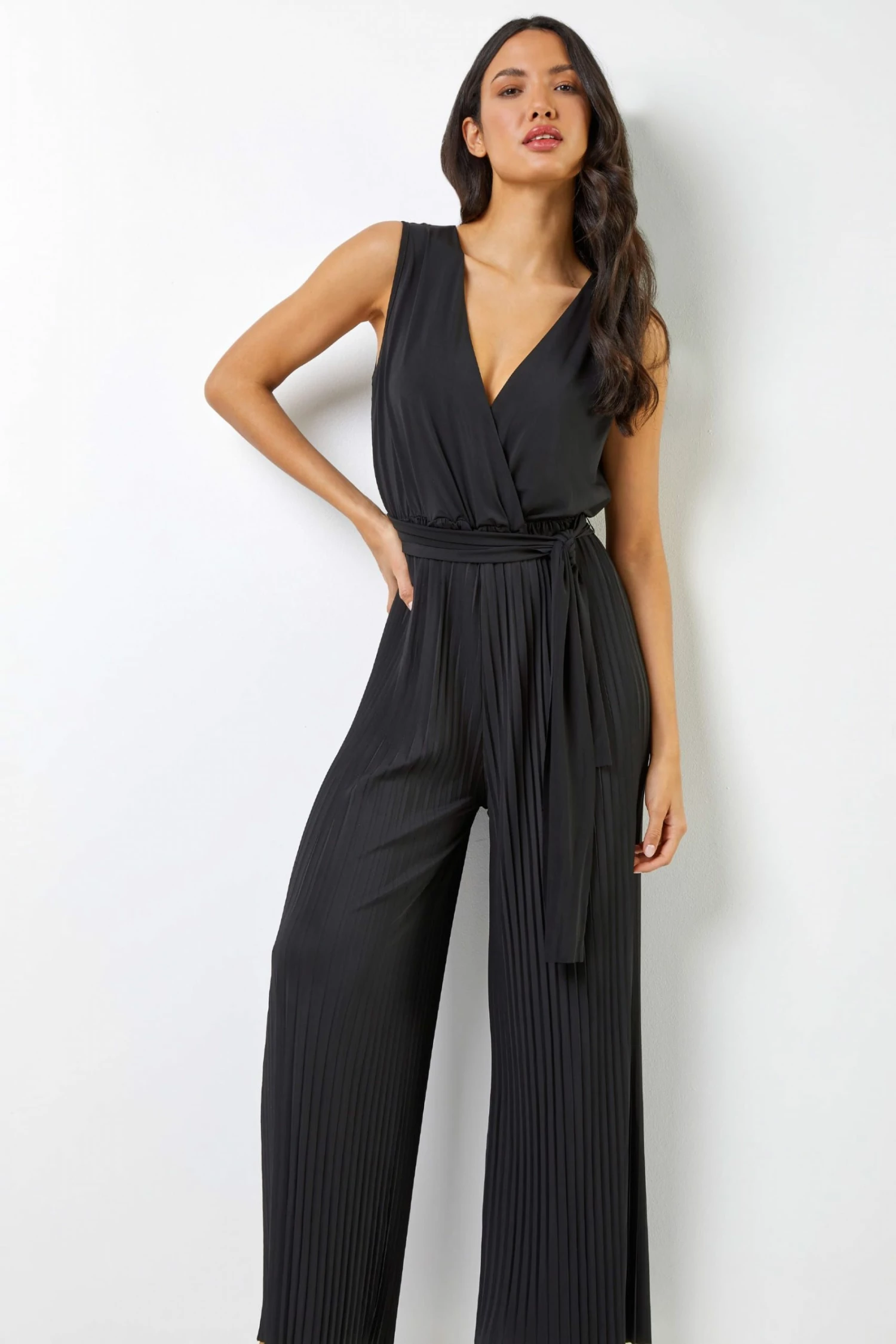 Roman Black Wrap Waist Tie Detail Jumpsuit 5 Roman Black Wrap Waist Tie Detail Jumpsuit - Image 3
