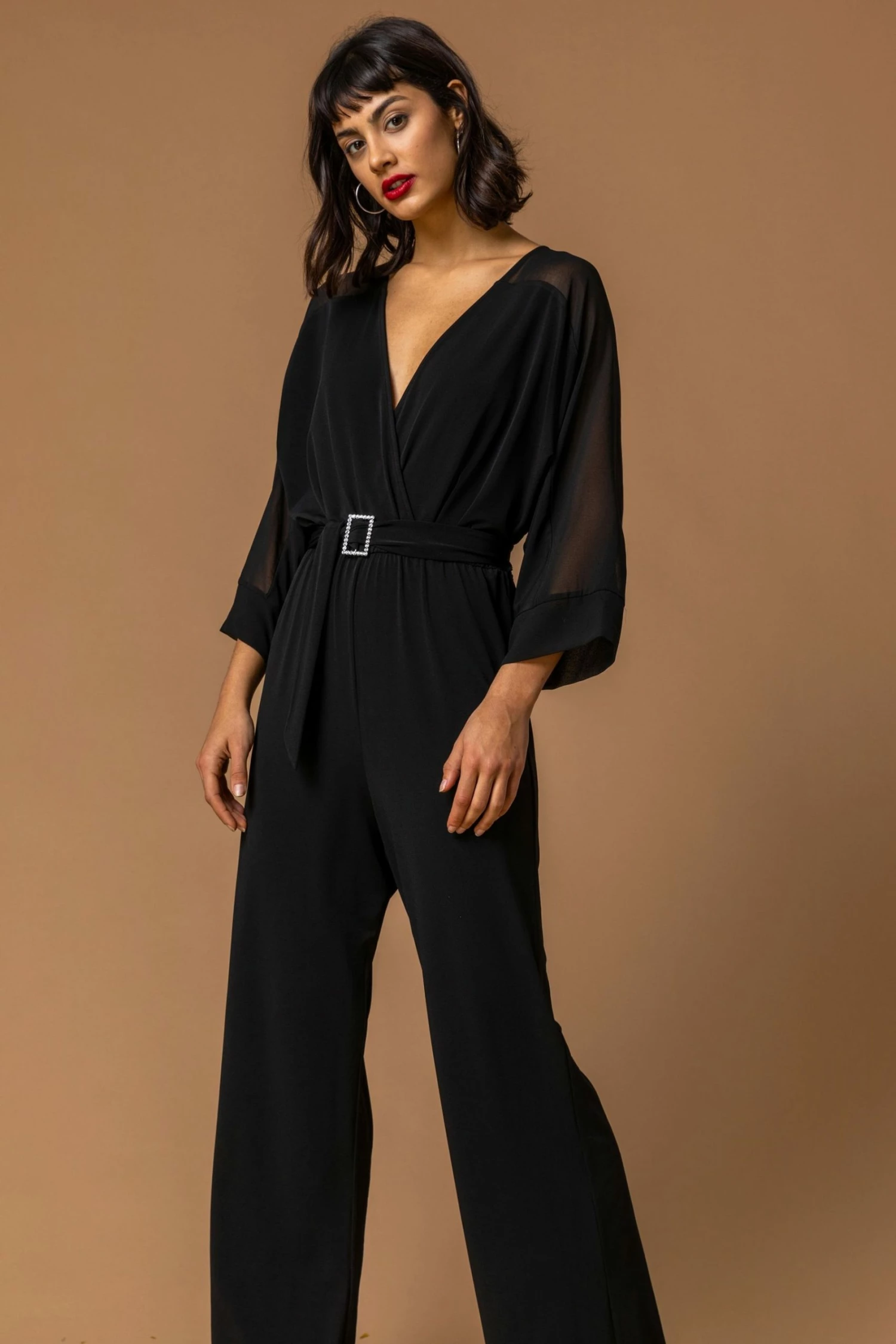 Roman Black Belt Detail Wrap Jumpsuit 3 Roman Black Belt Detail Wrap Jumpsuit