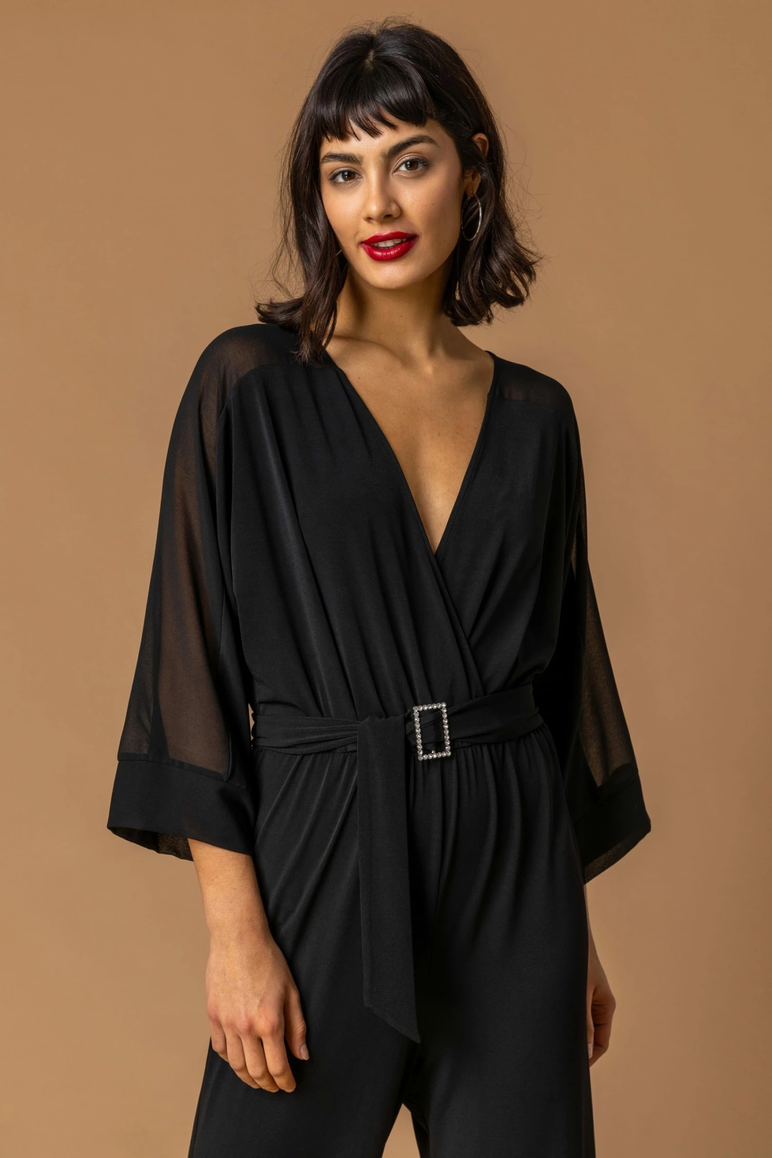 Roman Black Belt Detail Wrap Jumpsuit 6 Roman Black Belt Detail Wrap Jumpsuit - Image 4