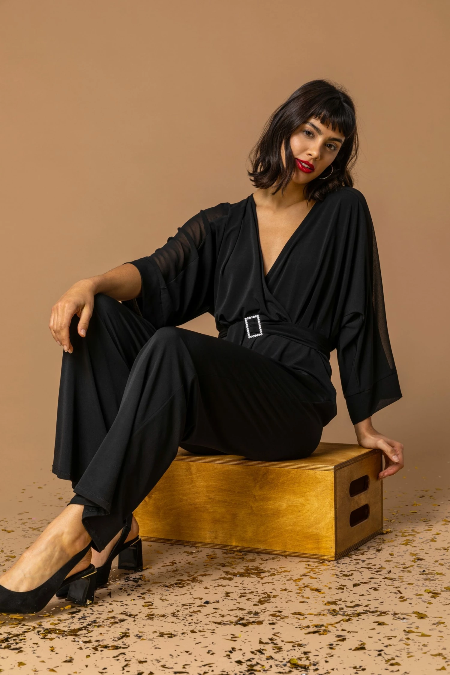 Roman Black Belt Detail Wrap Jumpsuit 7 Roman Black Belt Detail Wrap Jumpsuit - Image 5