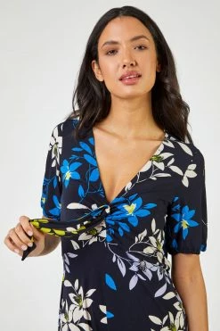 Roman Navy Blue Bold Floral Print Twist Neck Jumpsuit -Roman Sales Shop unnamed file 11406