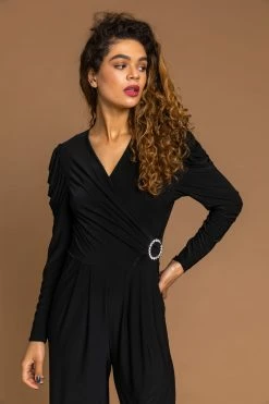 Roman Black Buckle Detail Wrap Jumpsuit -Roman Sales Shop unnamed file 11412