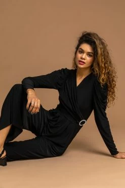 Roman Black Buckle Detail Wrap Jumpsuit -Roman Sales Shop unnamed file 11413