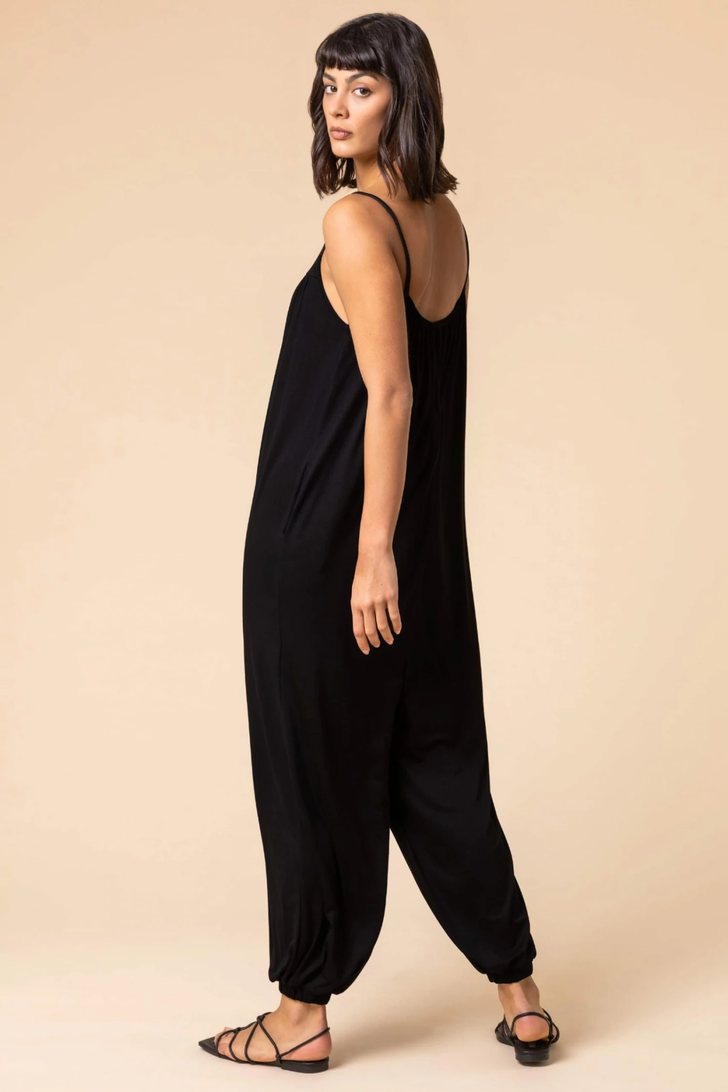 Roman Black Strappy Full Length Jersey Jumpsuit 4 Roman Black Strappy Full Length Jersey Jumpsuit - Image 2