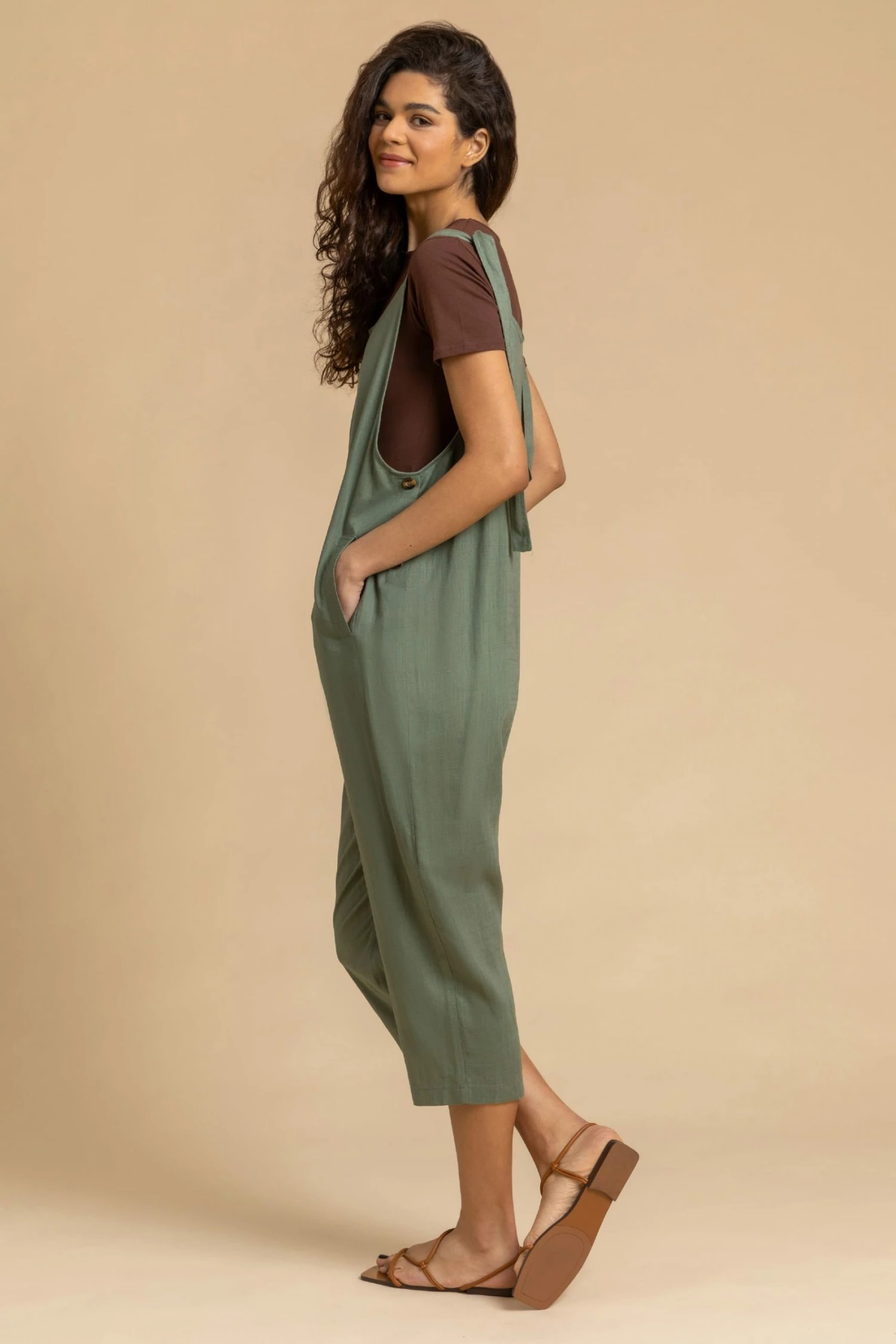 Roman Green Cropped Tie Detail Jumpsuit 4 Roman Green Cropped Tie Detail Jumpsuit - Image 2