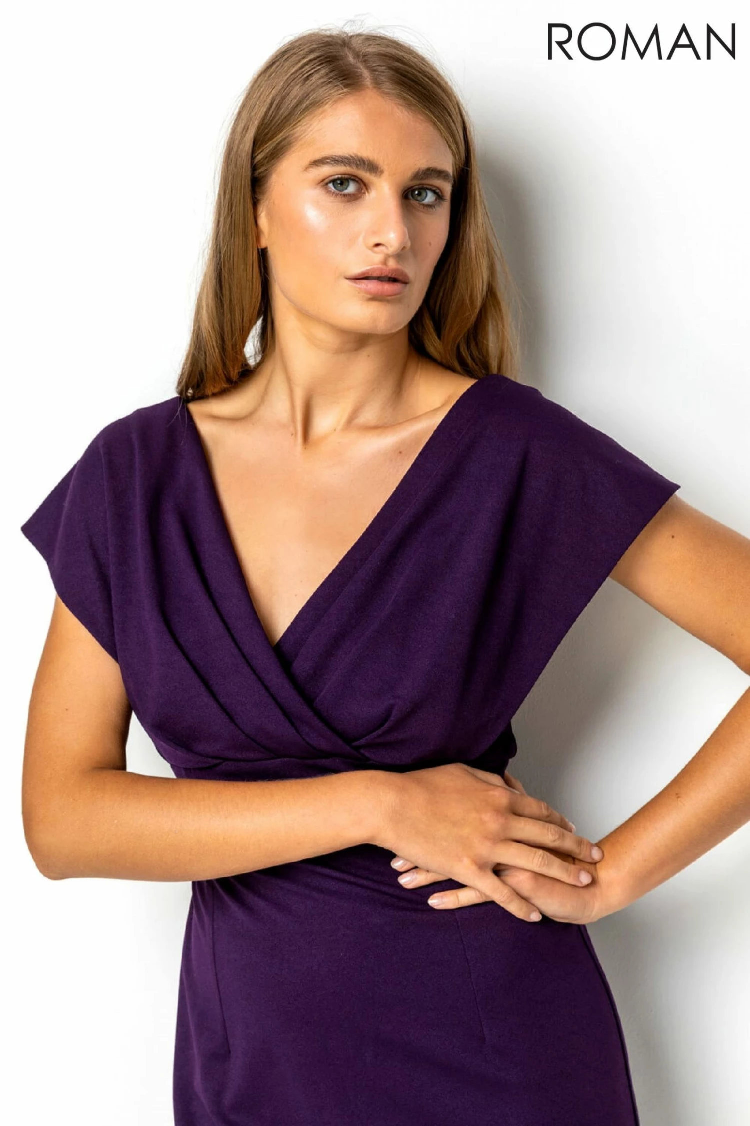 Roman Purple Cross Front Midi Dress 6 Roman Purple Cross Front Midi Dress - Image 4