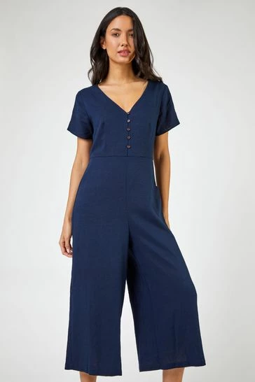 Roman Navy Blue Linen Wide Leg Jumpsuit 8 Roman Navy Blue Linen Wide Leg Jumpsuit - Image 6