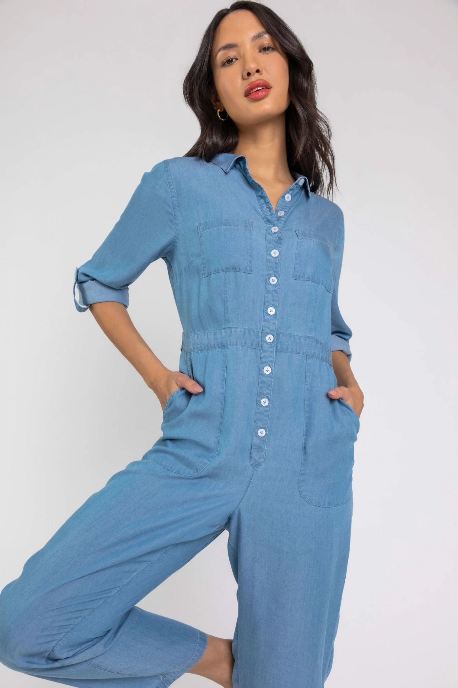 Roman Blue Buttoned Collar Utility Jumpsuit 3 Roman Blue Buttoned Collar Utility Jumpsuit
