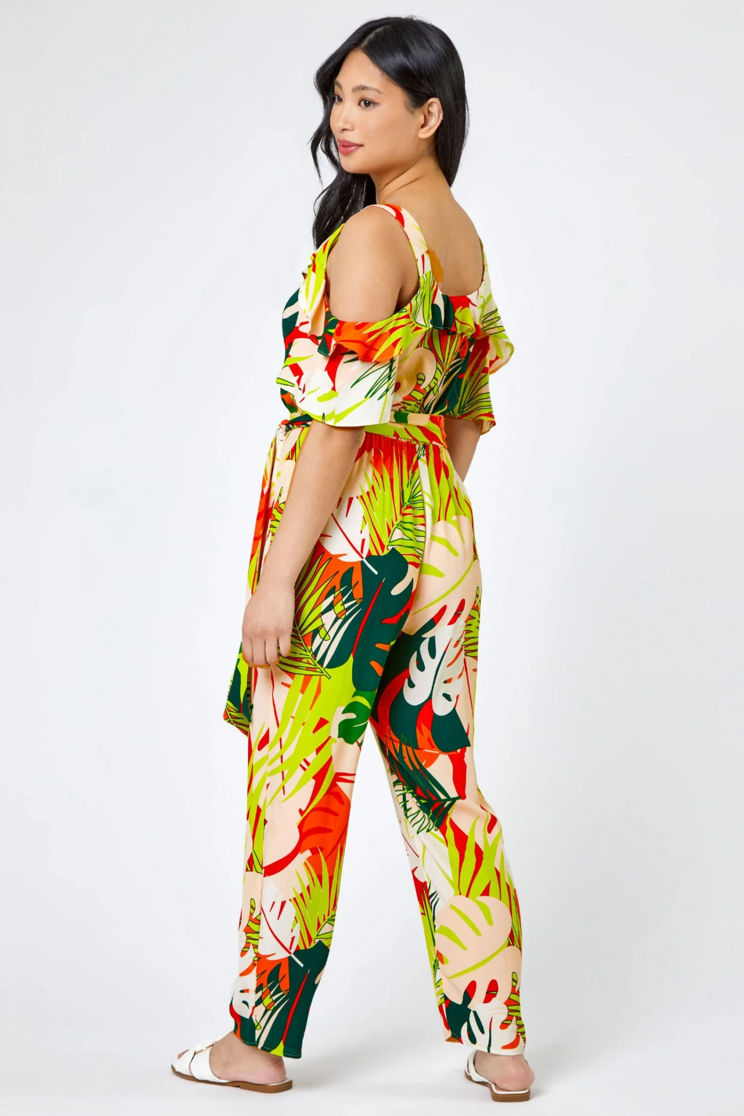 Roman Yellow & Green Petite Tropical Print Frill Jumpsuit 5 Roman Yellow & Green Petite Tropical Print Frill Jumpsuit - Image 3
