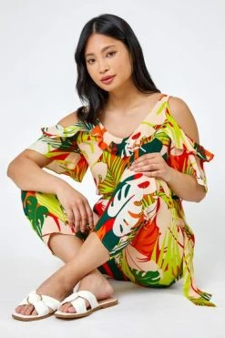 Roman Yellow & Green Petite Tropical Print Frill Jumpsuit 11 Roman Yellow & Green Petite Tropical Print Frill Jumpsuit -Roman Sales Shop unnamed file 11462