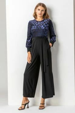 Roman Navy Animal Print Velvet Bodice Jumpsuit