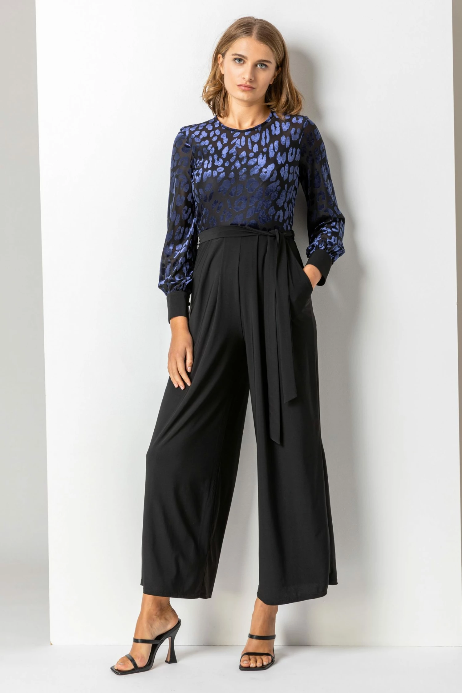 Roman Navy Animal Print Velvet Bodice Jumpsuit 3 Roman Navy Animal Print Velvet Bodice Jumpsuit