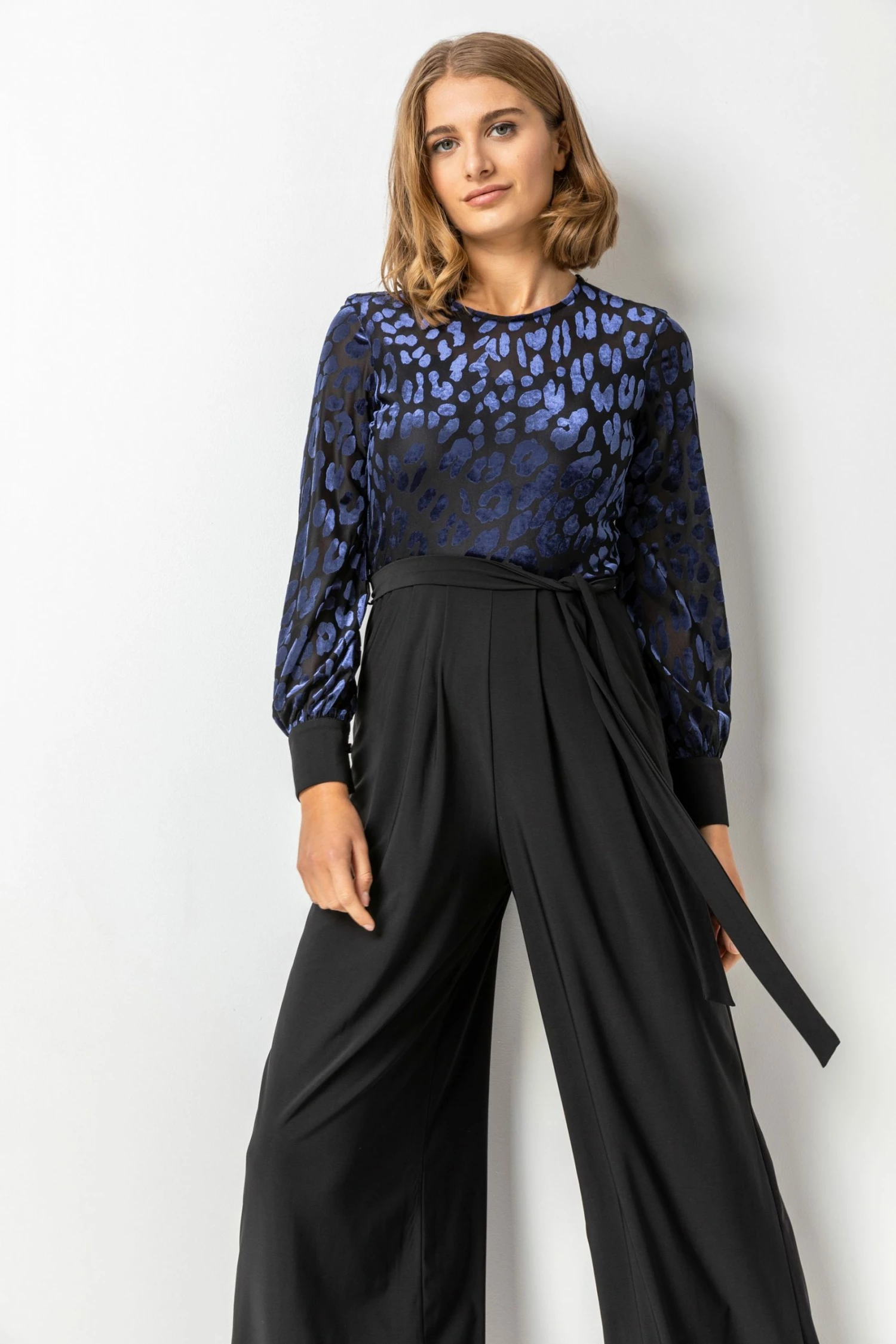 Roman Navy Animal Print Velvet Bodice Jumpsuit 5 Roman Navy Animal Print Velvet Bodice Jumpsuit - Image 3