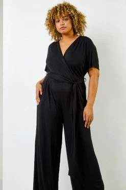 Roman Black Curve Wrap Detail Jumpsuit