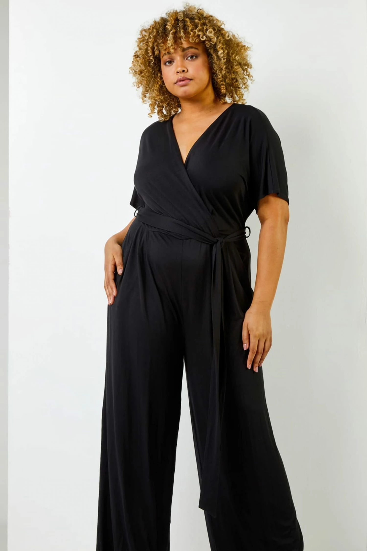 Roman Black Curve Wrap Detail Jumpsuit 3 Roman Black Curve Wrap Detail Jumpsuit