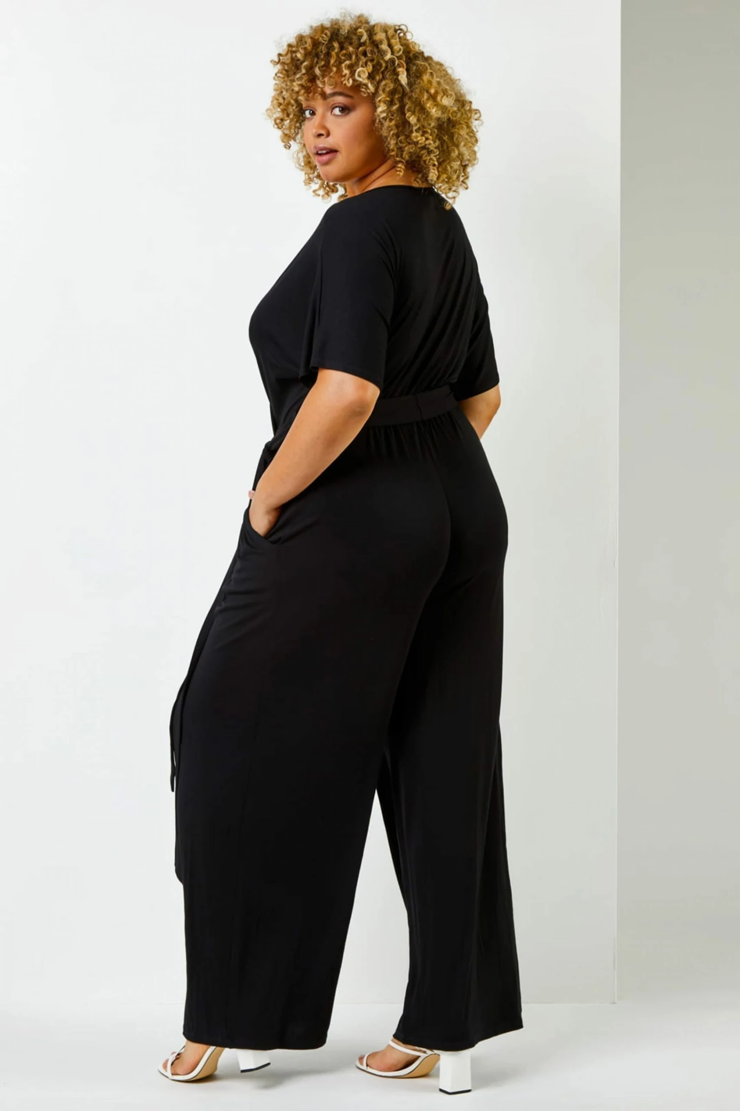 Roman Black Curve Wrap Detail Jumpsuit 4 Roman Black Curve Wrap Detail Jumpsuit - Image 2