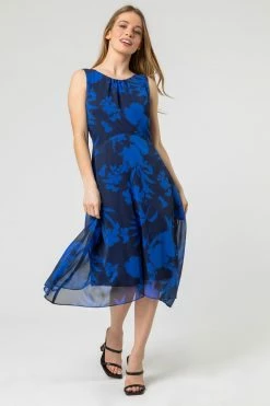 Roman Blue Petite Floral Print Chiffon Dress -Roman Sales Shop unnamed file 1148