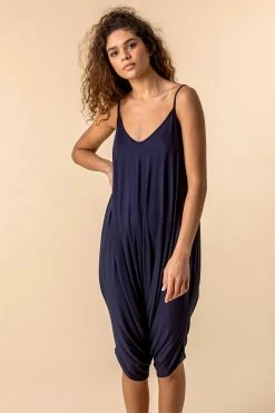 Roman Navy Cropped V-Neck Hareem Jumpsuit