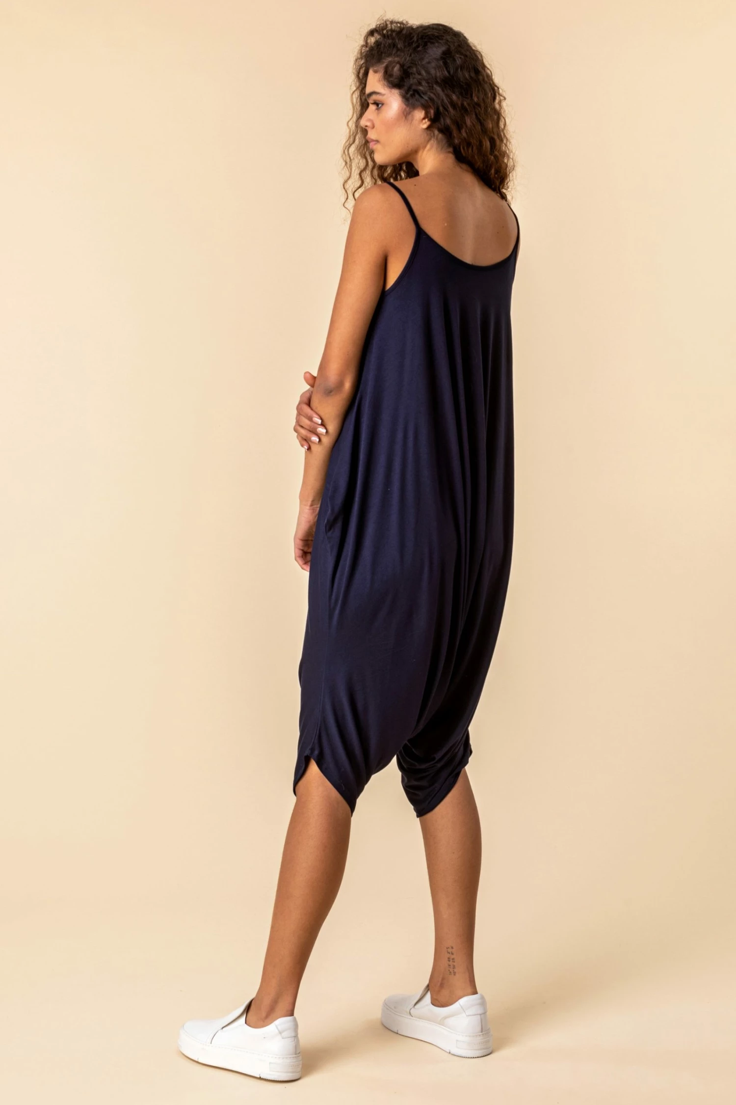 Roman Navy Cropped V-Neck Hareem Jumpsuit 4 Roman Navy Cropped V-Neck Hareem Jumpsuit - Image 2