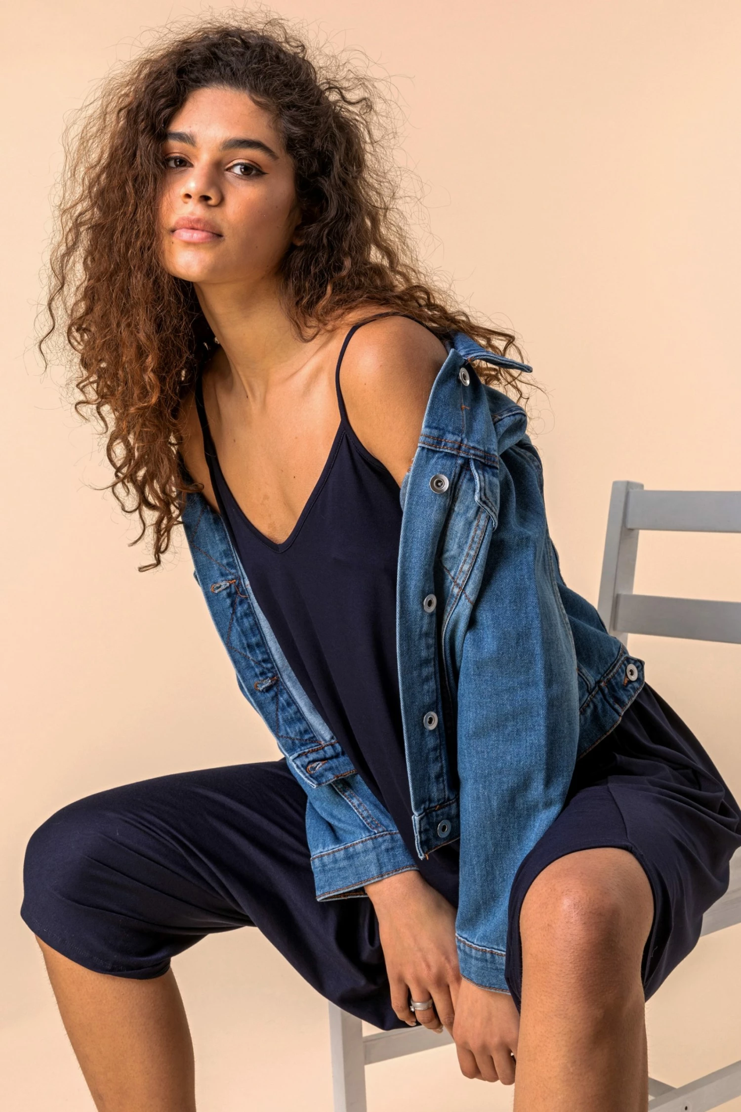 Roman Navy Cropped V-Neck Hareem Jumpsuit 6 Roman Navy Cropped V-Neck Hareem Jumpsuit - Image 4