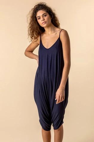 Roman Navy Cropped V-Neck Hareem Jumpsuit 7 Roman Navy Cropped V-Neck Hareem Jumpsuit - Image 5
