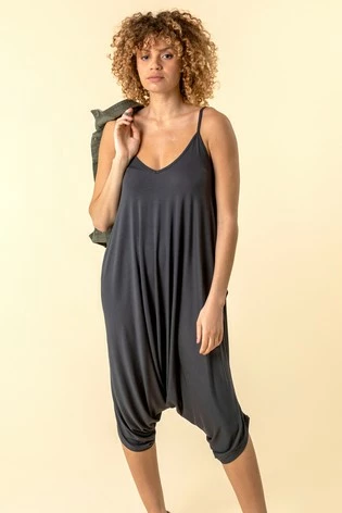 Roman Navy Cropped V-Neck Hareem Jumpsuit 10 Roman Navy Cropped V-Neck Hareem Jumpsuit - Image 8