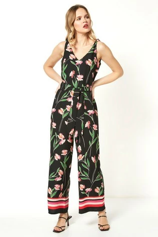 Roman Black Floral Border Print Jumpsuit 7 Roman Black Floral Border Print Jumpsuit - Image 5